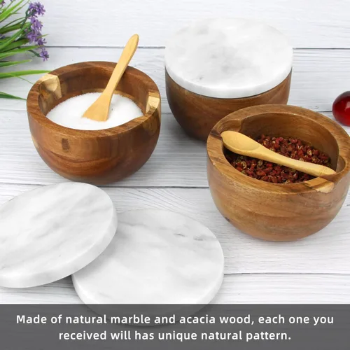 Miniatura 7 de Caja de Salero con Tapa y Cuchara, Recipiente Moderno de Piedra Blanca para Sal o Pimienta, Azúcar, Especias y Condimentos, Envase para Tarro