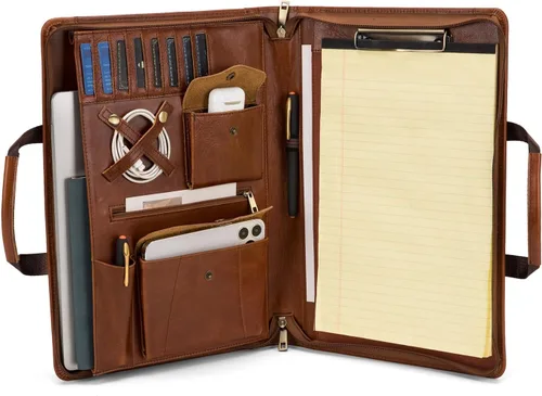 Miniatura 10 de Portafolio de cuero vegano para tamaño legal (8.5 x 14 pulgadas), portafolio portapapeles con asa, soporte para laptop de 15 pulgadas, organizador