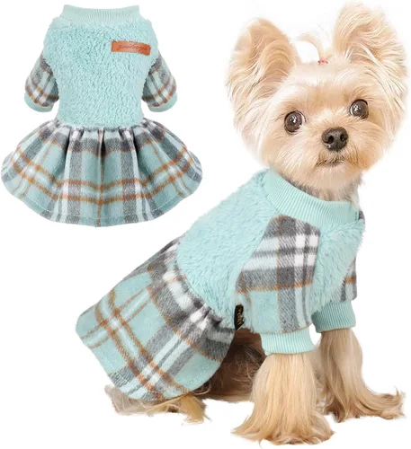 Miniatura 8 de Suéter para perro, ropa de invierno para perros pequeños, niño y niña, vestido de otoño para perrito, forro polar cálido, chihuahua, Yorkie, Tartán