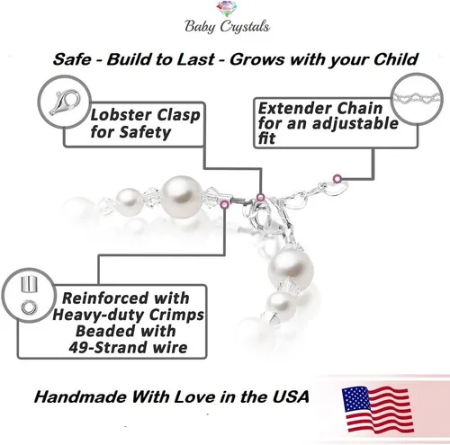Miniatura 4 de Baby Crystals Bonitas pulseras de plata esterlina para niñas con perlas de imitación rosas y blancas, cristales europeos, joyería para niñas