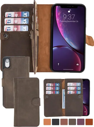 Miniatura 20 de HARDISTON Funda de piel auténtica de alta calidad hecha a mano para iPhone 11 Pro de 5.8 pulgadas, tarjeteros de doble folio, funda magnética Negro