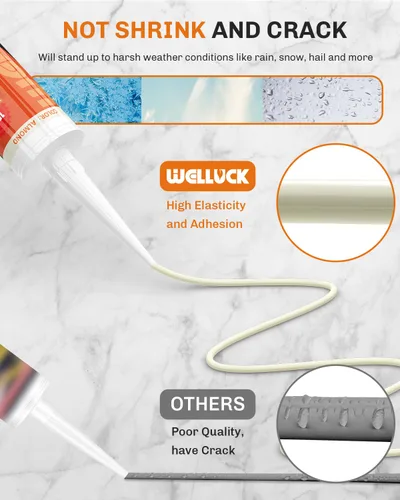 Miniatura 6 de WELLUCK Masilla de Silicona Color Almendra, Sellador de Silicona para Calafateo 100% Impermeable, Cartucho Flexible Adhesivo para Cocina, Baño