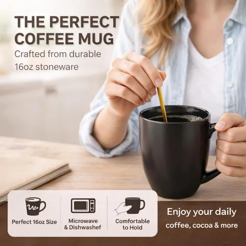 Miniatura 5 de AmorArc Juego de 6 tazas de café de 16 onzas, tazas de café grandes de cerámica para hombre, mujer, papá, mamá, tazas de café modernas con asa