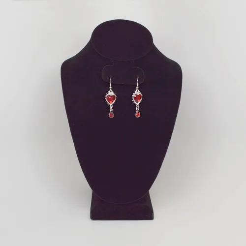 Miniatura 7 de Pendientes colgantes de corazón rojo con cristales austriacos, espinas y rosas, acabado plateado, Metal