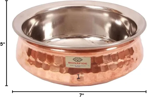 Miniatura 7 de Bona fide cuenco de cobre para servir, vajilla de cobre de 8 pulgadas de diámetro, 27.1 fl oz de cobre con tapa, plato para servir tazón pequeño