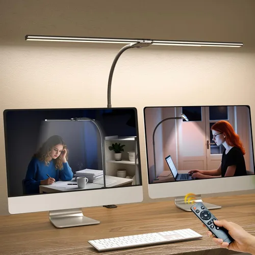 Lámpara de escritorio para oficina en casa, luz de monitor de pantalla dual de 15 W con abrazadera, luz de computadora de cuello de cisne ajustable