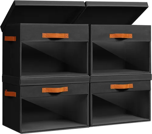 Miniatura 16 de Homsorout Contenedores de almacenamiento grandes con tapas, paquete de 3 organizadores decorativos plegables con ventanas y asas transparentes