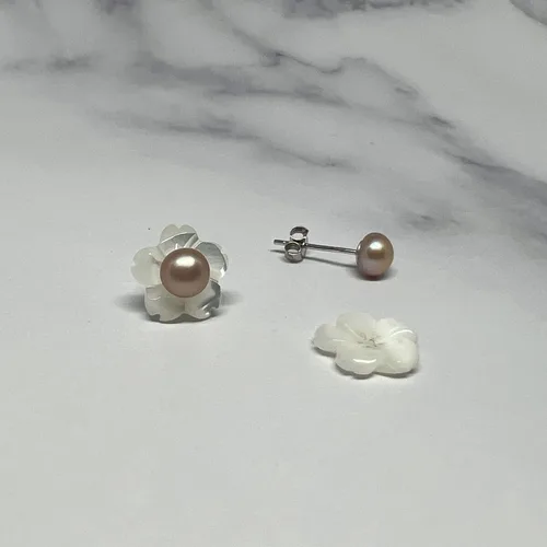 Miniatura 3 de Pendientes de perlas cultivadas de agua dulce de plata de ley blanca de 0.197in