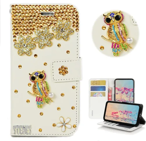 Miniatura 7 de Bling - Funda tipo cartera compatible con Samsung Galaxy S21 Ultra, elegante funda de piel con diseño de libélula y mariposa 3D hecha a mano con Azul