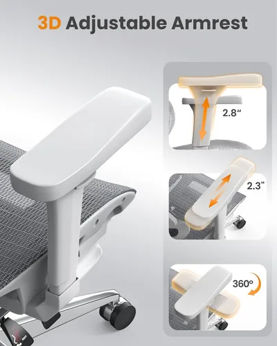 Miniatura 3 de naspaluro Silla de oficina ergonómica, silla de escritorio de malla con respaldo alto, capacidad de 350 libras, soporte lumbar, reposacabezas