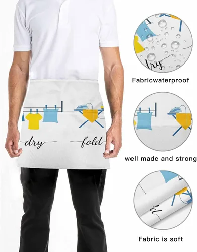 Miniatura 5 de DecorLovee Modern Minimalist Waitress Apron with 3 Pockets, Cartoon Laundry Room Washing Machine Server Aprons Waterproof Kitchen Restaurant Half