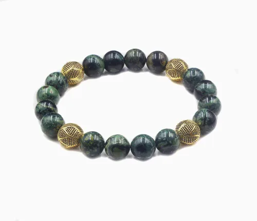 Miniatura 3 de Dark Green Jade and Gold Beads Bracelet, Jade Bracelet, Men's Jade Bracelet