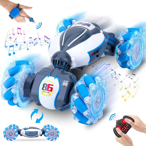 Miniatura 13 de Fosgoit Coche RC con Sensor Gestual, RC de Acrobacias con Sensor Gestual de 2.4GHz 4WD para Niños de 6-12 Años, Control Remoto Manual Drift Twist