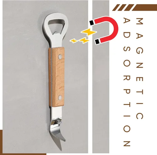 Miniatura 2 de 2 abrelatas magnéticas de botellas y latas con mango de madera, imanes de acero inoxidable para perforar latas para cervezas, bebidas, adecuado