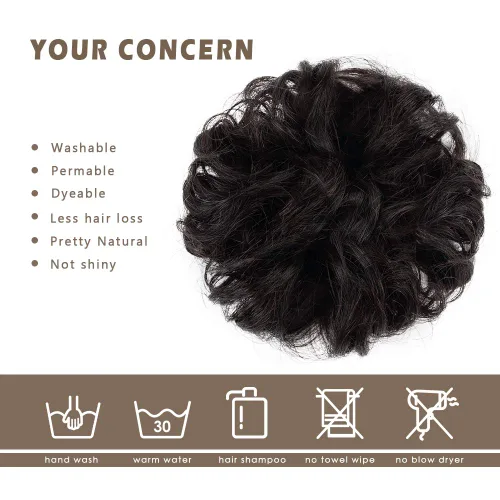 Miniatura 4 de Barsdar - Moño de cabello 100 % humano, Moño desordenado, Extensiones de cola de caballo, Moño de cabello rizado, Pieza de cabello para Negro