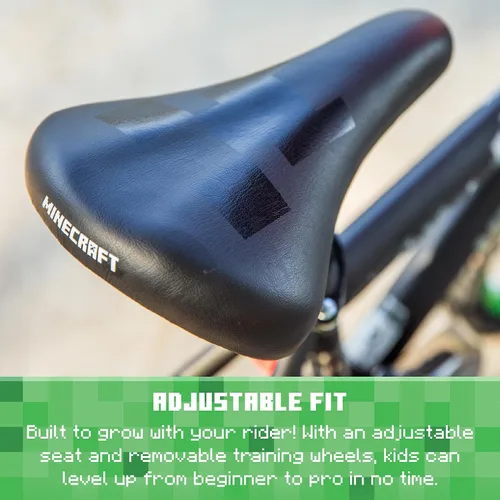 Miniatura 8 de Minecraft 18-Inch Kids Bike - Unisex Bike with Creeper Graphics, Coaster Brake, Adjustable Seat, Removable Training Wheels, Ages 6-9, 42”-53” Tall