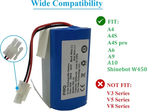 Miniatura 3 de FIVO Batería de repuesto para aspiradoras robot ILIFE A4S, A4S pro, A6, A7, A9, A10, V3x, V7s Plus, W450 Robot, 14.4V/14.8V 2600mAh