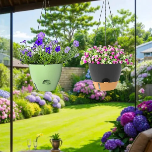 Miniatura 8 de Paquete de 2 macetas colgantes, macetas colgantes de riego automático de 10 pulgadas para plantas de interior y exterior, cesta colgante para negro