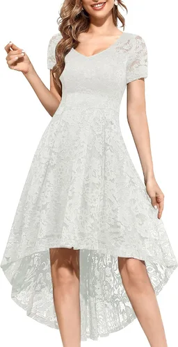 MUADRESS Women Floral Lace Bridesmaid Party Dress High Low Hem V Neck Formal Dresses for Wedding, Cocktail