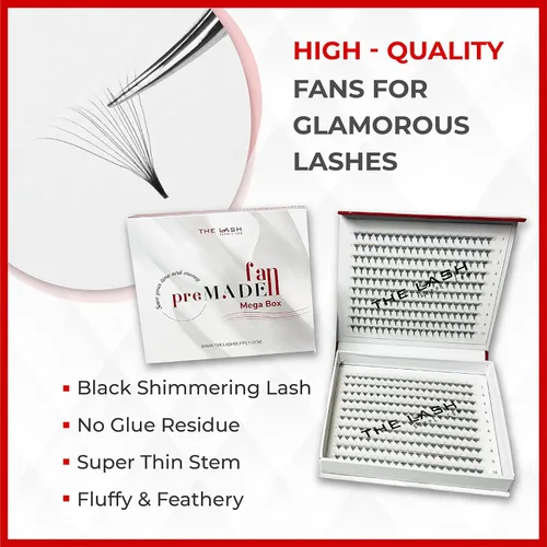 Miniatura 4 de THE LASH SUPPLY 450 abanicos, 14D volumen Promade Fan Mega Box, rizo C/D, longitud 0.354-0.787 in, 0.03 de grosor, rizo natural y duradero, abanicos