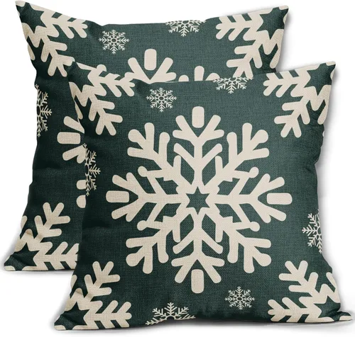 Miniatura 12 de Fundas de almohada decorativas de Navidad negras 40x40 cm con copos de nieve blancos de Navidad, juego de 2, temática rústica de invierno
