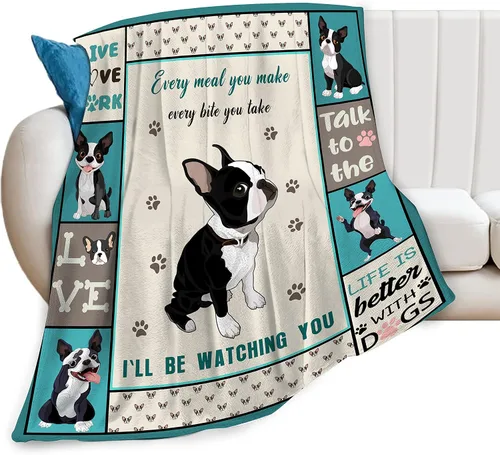 Boston Terrier - Manta ultra suave y acogedora de felpa linda para amantes de los perros Boston, manta de franela de forro polar, ligera, mullida y