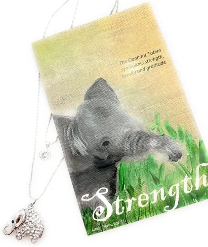Smiling Wisdom - Conjunto de regalo de collar y tarjeta de felicitación de elefante animal - Mujer - (Elefante de 2 hilos), Papel, aleación de zinc,