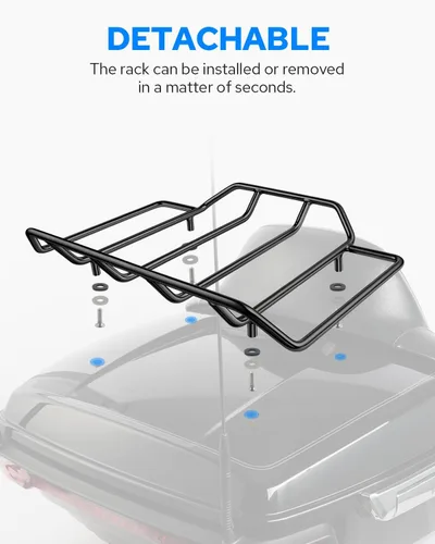 Miniatura 6 de Benlari Black Air Wing Tour Pack Portaequipajes Rack Superior de Maletero Rack de Riel de Maletero de Motocicleta Compatible con Harley Touring