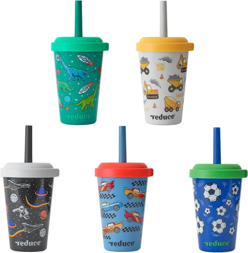 Miniatura 10 de REDUCE GoGo's - Vasos Tumbler Portátiles para Niños con Tapas y Popotes a Prueba de Derrames - Paquete de 10 Vasos Apilables de 12 oz con Tapas
