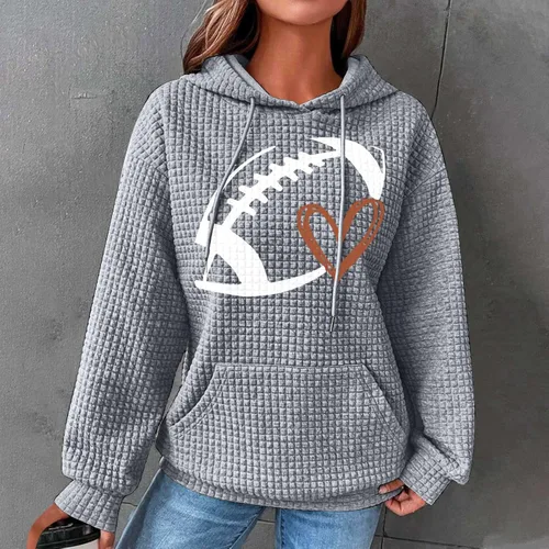 Miniatura 7 de Football Sweatshirts for Women Waffle Hoodie Tops Casual Oversized Hoodies Football Mom Hooded Pullover Costume