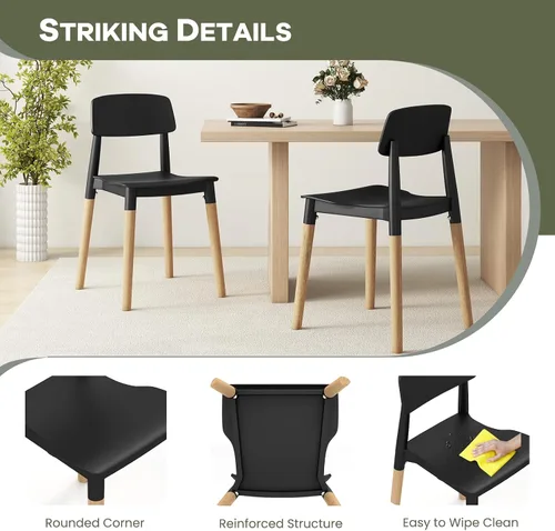 Miniatura 6 de NAFORT Juego de 4 sillas de comedor, modernas sillas de cocina negras con patas de madera maciza, respaldo ergonómico, asiento moldeado más ancho