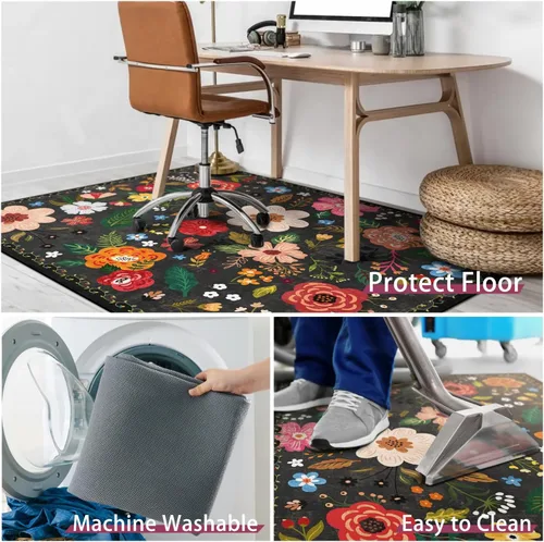 Miniatura 6 de Tapete para silla de oficina para suelo de madera dura y azulejos, tapete bohemio floral de 36"x48" para silla de computadora de oficina para sillas