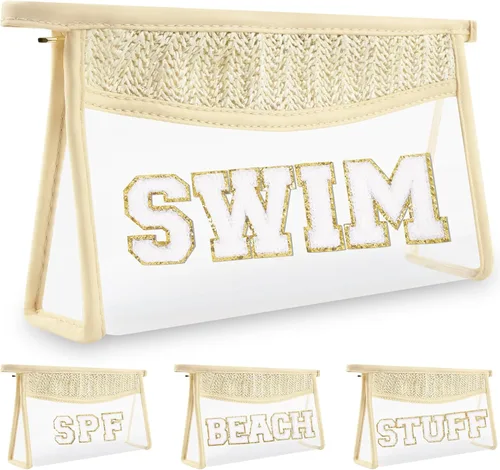 Miniatura 20 de Bolsa de maquillaje transparente bohemia con cremallera para cosméticos, bolsa de aseo transparente, bolsa de aseo de viaje, pequeña bolsa de letras