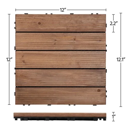 Miniatura 2 de Yaheetech 55 azulejos de terraza de patio entrelazados de madera compuesta de madera para cubierta de pisos de madera de 12 x 12 pulgadas, madera