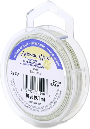 Artistic Wire, alambre para manualidades de calibre 22 bañado en plata, resistente a las manchas, color cobre, blanco, 9,1 m