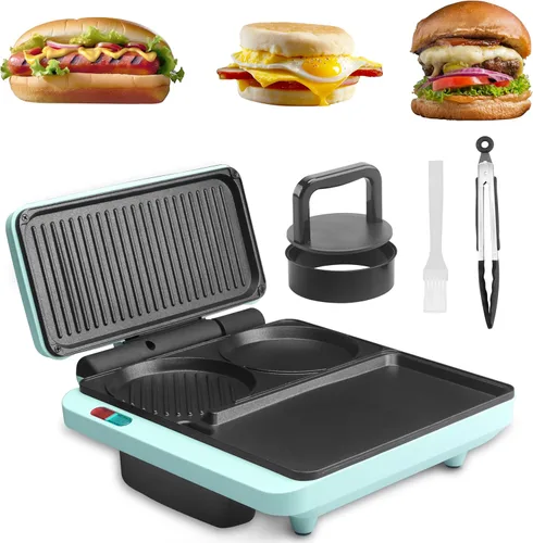 Miniatura 7 de Baker's Friend Mini Waflera 3 en 1 con Placas Extraíbles, Mini Máquina para Hacer Panqueques, Máquina para Hacer Queso a la Parrilla, Prensa