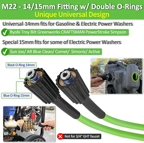 Miniatura 4 de BEAR FORCE Manguera de lavado de alta presión flexible suave con conexión de latón M22-14/0.591 in 1/4 pulgadas x 32 pies y 2900 PSI, manguera