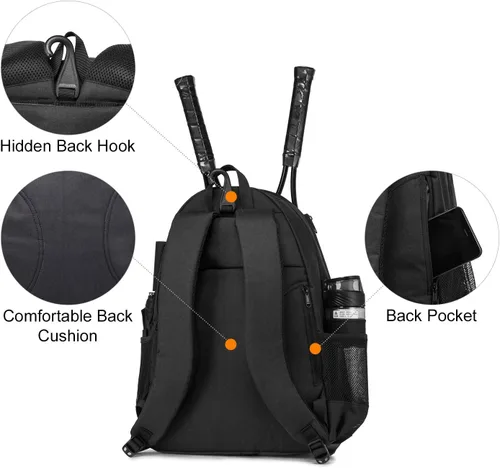 Miniatura 4 de Sucipi Bolsa de Tenis Profesional Mochila de Tenis para Hombres y Mujeres Bolsas de Raqueta con Capacidad para 2 Raquetas con Compartimento