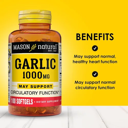 Miniatura 2 de MASON NATURAL Aceite de ajo de 1000 mg, corazón saludable, apoya la función circulatoria, mejora la salud cardiovascular, 100 unidades, paquete de 3