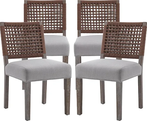 Miniatura 11 de chairus Juego de 2 sillas de comedor tapizadas, sillas de comedor costeras bohemias con respaldo de cuerda tejida de nogal marrón, patas de madera