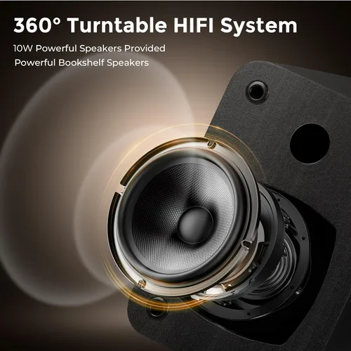 Miniatura 4 de VANGOA Tocadiscos de vinilo, tocadiscos de 3 velocidades con receptor Bluetooth, altavoces estéreo integrados, color negro