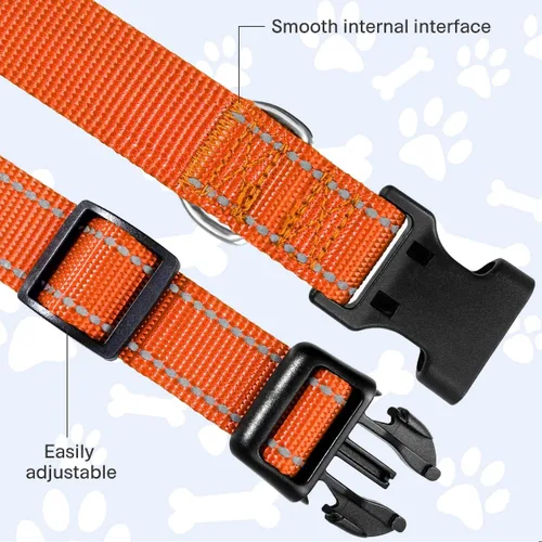 Miniatura 4 de FunTags Collar reflectante para perros, collares de nailon resistentes para perros pequeños machos y hembras, collar ajustable para perros