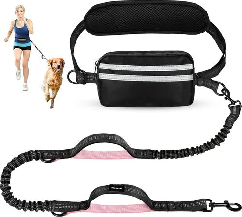 Miniatura 18 de Correa de perro manos libres con bolsa, correa elástica retráctil con dobles asas acolchadas, correas de perro con elástico para cachorros medianos