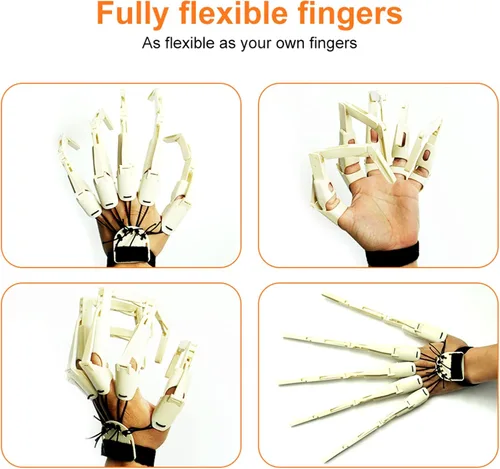 Miniatura 6 de Dedos articulados de Halloween con guantes, extensiones de dedos articuladas, manos de garra 3D, manos de esqueleto aterradoras para cosplay