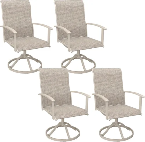 Miniatura 16 de VICLLAX Juego de 2 sillas de comedor giratorias para patio, sillas de exterior de tela de malla de textileno acolchada con reposabrazos para porche