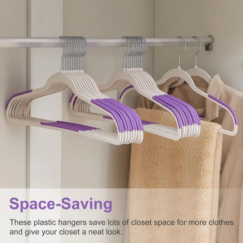 Miniatura 5 de VECELO Paquete de 25 perchas de ropa, colgador de plástico antideslizante, gancho giratorio de 360° y ahorro de espacio para armario de dormitorio