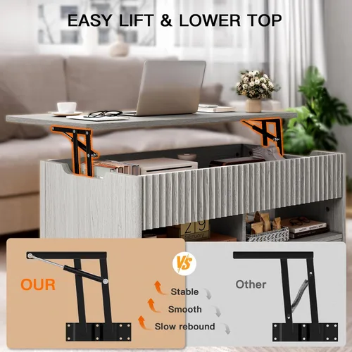 Miniatura 5 de Amada - Mesa de centro elevable con almacenamiento, mesa central moderna con compartimento oculto, mesas de centro rectangulares para sala de estar