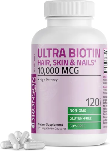 Bronson Ultra Biotina 10,000 Mcg Suplemento para Cabello, Piel y Uñas, Sin GMO, 120 Cápsulas Vegetarianas