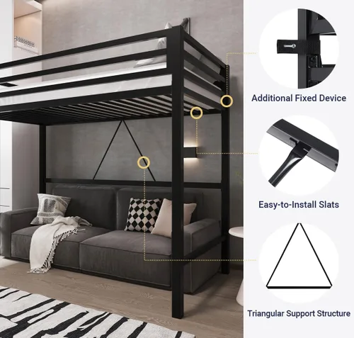 Miniatura 3 de Allewie Cama alta de metal tamaño individual con barandilla y escalera, diseño pequeño que ahorra espacio para dormitorio, habitación de niños