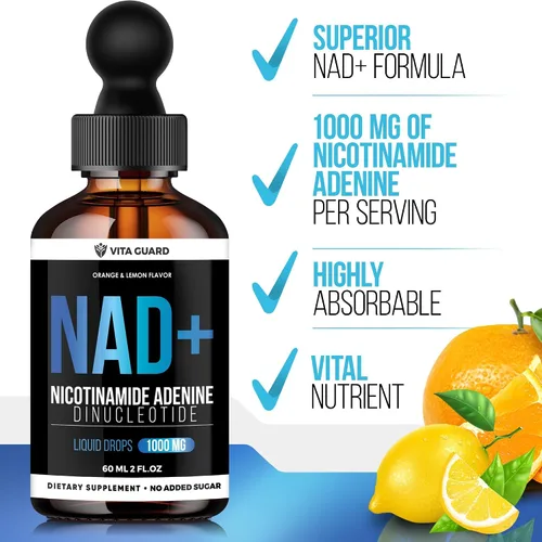 Miniatura 6 de Vita Guard Pure NAD+ Liquid Drops 1000mg Fórmula de nicotinamida y adenina Vegano, sin OMG Sabor natural de limón y naranja Suplemento
